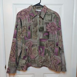 Alfred Dunner Green Purple Paisely Artsy Vintage Lightweight Jacket Retro Sz 10